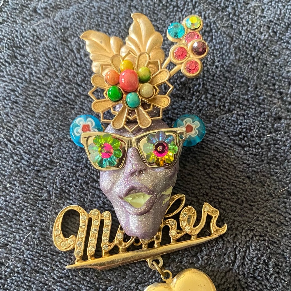Colorful Mother Brooch with Gem Accents